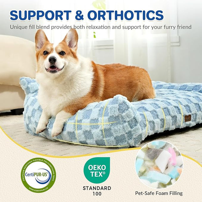 Large Dog Bed Sofa, Fluffy Pet Bed for Medium and Large Dogs, Supportive Dog Couch Sofa for Dogs, Pet Sofas with Washable Cover & Non-Slip, 38 inch, Blue