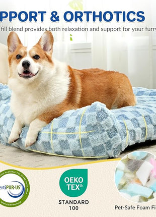 Cat Bed Cats Couch for Puppy and Kitten, Fluffy Pet Couch Small Dog Sofa Bed, Supportive Cat Sofa for Indoor Cats, Washable Cover & Non-Slip, 26 inch, Blue