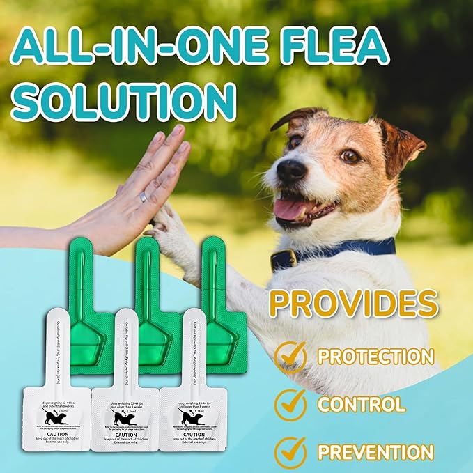 Flea and Tick Prevention for Medium Dogs, 6-Month Supply Dog Flea and Tick Treatment Drops, Topical Fast-Acting Dog Treatment for Medium Dogs Up to 23 to 44 lbs