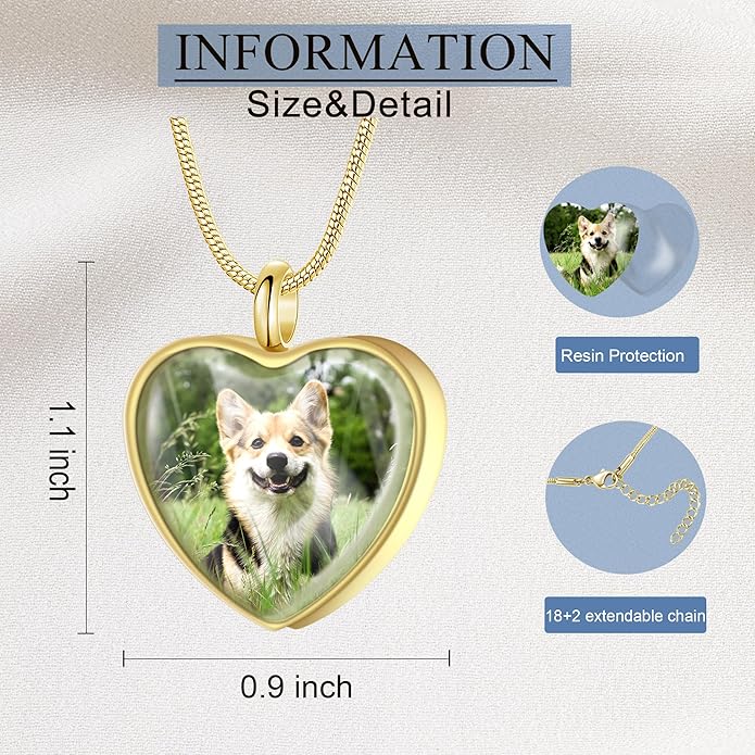 Fanery Sue Pet Ashes Necklace Cremation Jewelry Personalized Picture&Quote Memorial Gifts for Loss of Dog/Cat Urn Necklaces Pets Loss Sympathy Gift Keepsake for Women