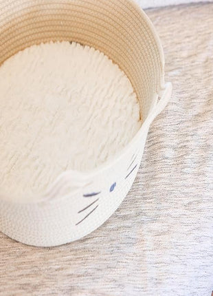 Catstages Bed & Basket Retreat 2-in-1 Cat Bed with Removable Cushion, Plush Cotton Rope, White, 15 in – Versatile Pet Bed and Toy Storage Basket