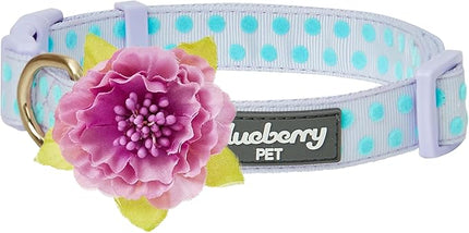 Blueberry Pet Adjustable Flocking Dog Collar with Artificial Silk Flower - Polka Dot in Pastel Purple, Large, Neck 18"-26"
