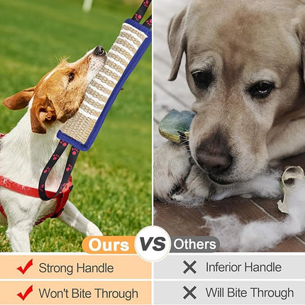 Dog Tug Toy Dog Bite Jute Pillow Pull Toy with 2 Strong Handles Perfect for Tug of War, Puppy Interactive Play, Tear Resistant Bite Training Toys for Small Medium Large Dogs (Blue Footprint)
