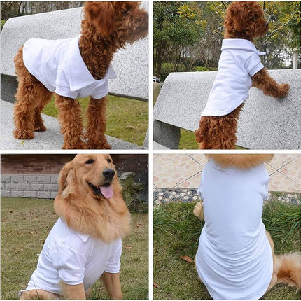 lovelonglong Basic Dog Polo Shirts Premium Cotton, Polo T-Shirts for Large Medium Small Dogs with a Two-Button Collar Blank Color (L (-18lbs), White)