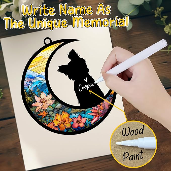 Yorkshire Terrier Memorial Suncatcher, Personalized Dog Loss Gift with Name & Date, Rainbow Bridge Remembrance for Yorkie Dog Lover, Sympathy Pet Bereavement Gifts, Hanging Window Decor