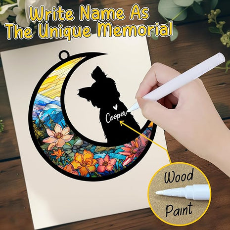 Yorkshire Terrier Memorial Suncatcher, Personalized Dog Loss Gift with Name & Date, Rainbow Bridge Remembrance for Yorkie Dog Lover, Sympathy Pet Bereavement Gifts, Hanging Window Decor