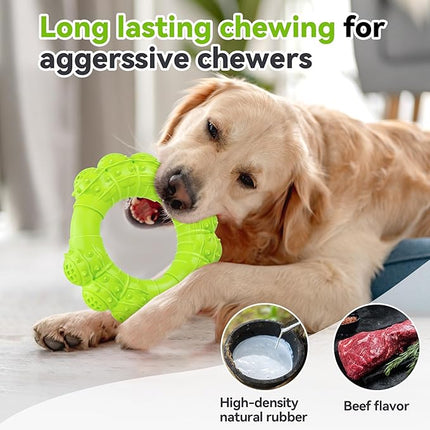 Indestructible Dog Chew Toys for Aggressive Chewers, Super Chewer Toys for Medium Large Dogs, Interactive Ring Toy, Heavy Duty Teething Toys