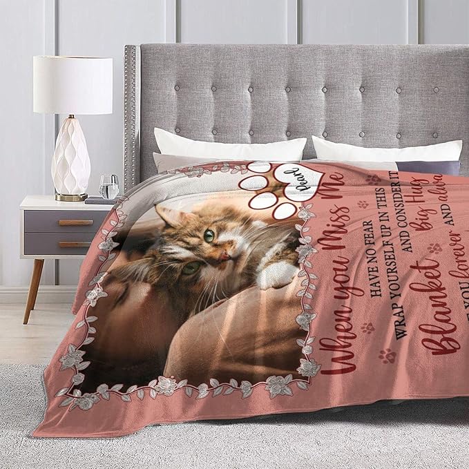 Custom Pet Memorial Blanket with Photo,Personalized Dog/Cat Loss Sympathy Gift,Pet Loss Bereavement Remembrance Gifts,Flannel Throw Blanket with Pictures (Dark Pink)