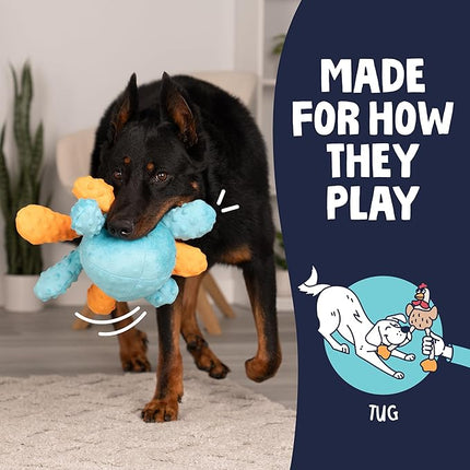 goDog Crazy Tugs Octopus Squeaky Plush Tug Dog Toy with Chew Guard Technology, Durable Fabric & Squeaker for Active Play, Multi Color, Large