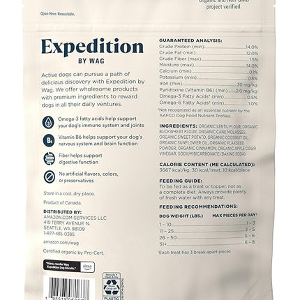 Amazon Brand - Wag Expedition Human Grade Organic Biscuits Dog Treats, Non-GMO, Sweet Potato & Flaxseed, 10oz