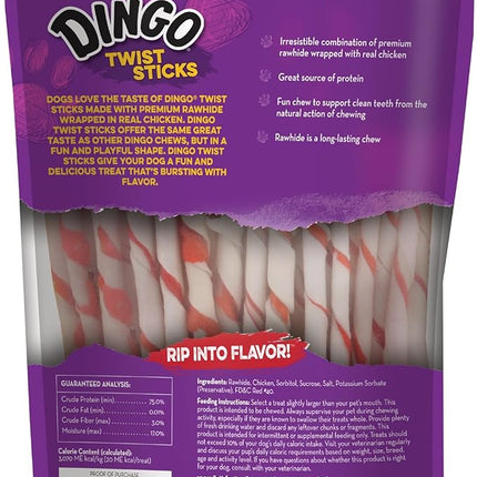 Dingo Twist Sticks 50 Count, Premium Rawhide Treats For Dogs Made with Real Chicken 50-Count