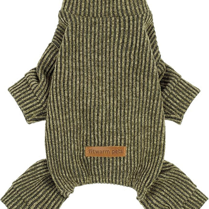 Fitwarm Mock Neck Knited Dog Pajamas, Warm Winter Clothes for Small Dogs Boy Girl, Pet Apparel, Olive Green, XS