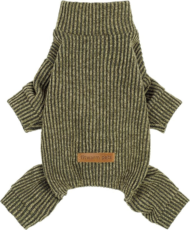 Fitwarm Mock Neck Knited Dog Pajamas, Warm Winter Clothes for Small Dogs Boy Girl, Pet Apparel, Olive Green, XS