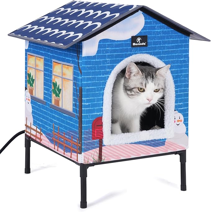 MARUNDA Heated Cat Houses for Outdoor Cats in Winter, Heated cat House for Indoor and Kitty Shelter for Your Pet to Stay Warm and Cozy,Easy to Assemble. (Light Blue, Small)