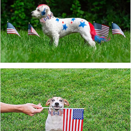 Dog Collar with Bow Tie, 4th of July Comfortable Cotton Dog Collar, American Flag Collar for Small Girl Boy Dog, Patriotic Bowtie Collar with Metal Buckle, S