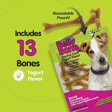 Fido - Belly Bones for Dogs, Yogurt Flavored Small Dog Dental Treats - 13 Treats Per Pack (3 Pack) - Made in USA, Plaque & Tartar Control, for Fresh Breath and Digestive Health Support