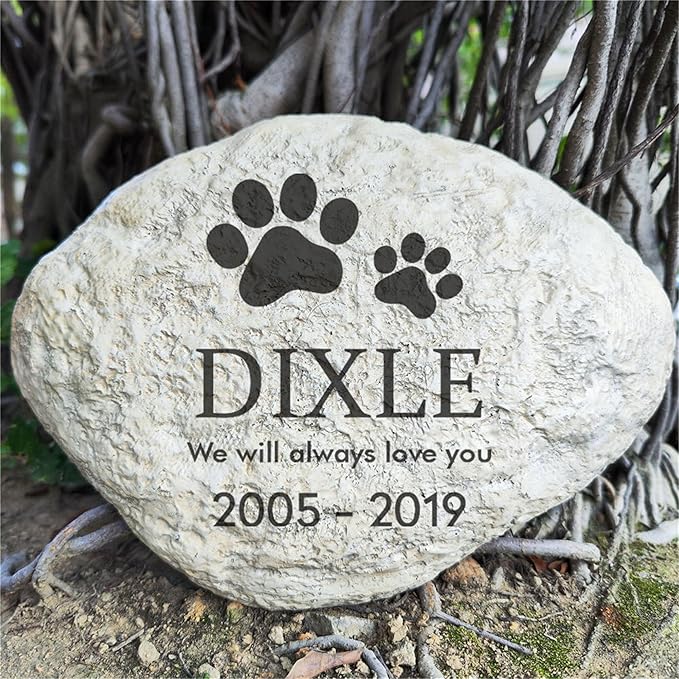 Pet Memorial Stones Grave Stones for Dogs or Cats, Paw Prints Pet Dog Memorial Garden Stones Grave Markers Engraved with Name and Dates, Personalized Pet Dog Memorial Gfits Outdoors,11"×8"