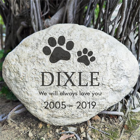 Pet Memorial Stones Grave Stones for Dogs or Cats, Paw Prints Pet Dog Memorial Garden Stones Grave Markers Engraved with Name and Dates, Personalized Pet Dog Memorial Gfits Outdoors,11"×8"