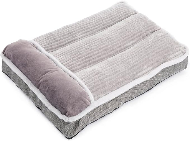 Dog Bed for Large Dogs, Dog Mattress with Pillow for Crate Kennel, Sofa pet Bed, Super Soft pet Bed for Medium, Jumbo, Small Dogs Breeds (Grey, XX-Large:(46"x30"x4")