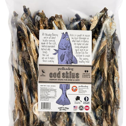Polkadog Cod Skins for Dogs (2lb Regular) - Single Ingredient, Wild-Caught Fish Skin Dog Treats for All Breeds – High in Lean Protein & Omega-3. Hypoallergenic, Grain Free. Handcrafted & Made in USA