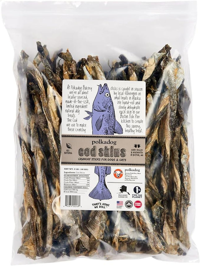 Polkadog Cod Skins for Dogs (2lb Regular) - Single Ingredient, Wild-Caught Fish Skin Dog Treats for All Breeds – High in Lean Protein & Omega-3. Hypoallergenic, Grain Free. Handcrafted & Made in USA