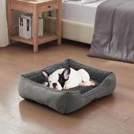 Dog Bed for Small Dogs Breeds, Rectangular Soft Kennel Bed,Washable Deluxe Plush Dog Crate Beds, Comfy Durable Pet Sleeping Bed with Pillow & Non-Slip Bottom, Size (24"X21" Gray)