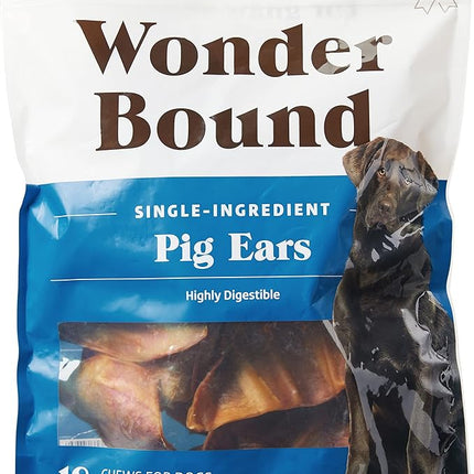 Amazon Brand - Wonder Bound Whole Pig Ears, Single Ingredient, Highly Digestible, Dog Treats for Puppy and Large/Medium Dogs, Pork, 18 count, 12.7 ounce (Pack of 1)