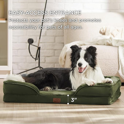 Bedsure Orthopedic Dog Beds Large Sized Dog - Washable Large Dog Cat Bed Waterproof, Comfort Dogs Couch Sofa with Washable Removable Cover, Pet Bed with Nonskid Bottom, Moss Green, 35"
