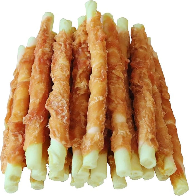 Puppy Training Snacks Dog Chews Treats Chicken Wrapped White Rawhide Sticks 1lb