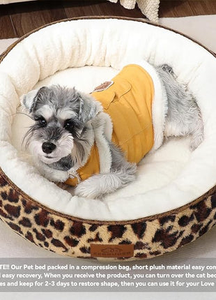 Cat Bed, 23In Dog Beds for Small Dogs, Calming Cat & Dog Beds for Indoor Pets, Pet Beds Comfortable Donut Round Ultra Soft (Leopard, Medium 23in)