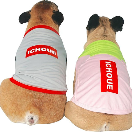 iChoue 2pcs French Bulldog Summer Cooling Shirt for Dogs UV Sun Protection Vest Sleeveless Breathable Tank Top English Pug Pink Green Red Grey - Large