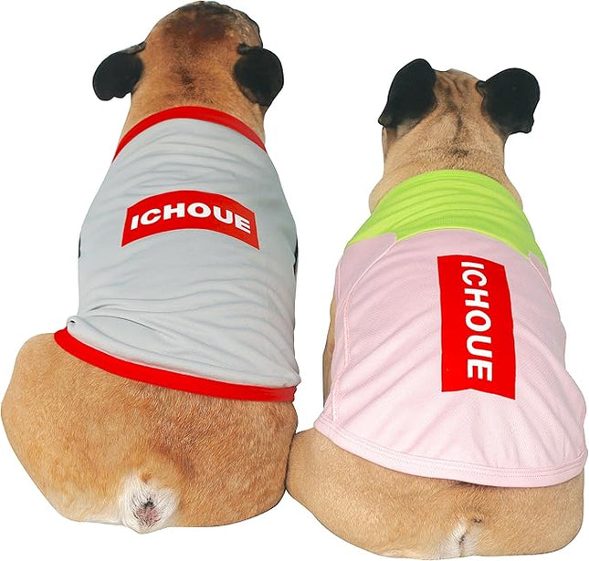 iChoue 2pcs French Bulldog Summer Cooling Shirt for Dogs UV Sun Protection Vest Sleeveless Breathable Tank Top English Pug Pink Green Red Grey - Large