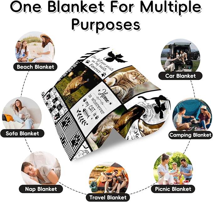 Personalized Pet Memorial Throw Blanket with Photo-Pet Memorial Gifts for Dogs Cats Loss of Dog Sympathy Gift Bereavement Remembrance Passing Away Gifts (Just for Cat)