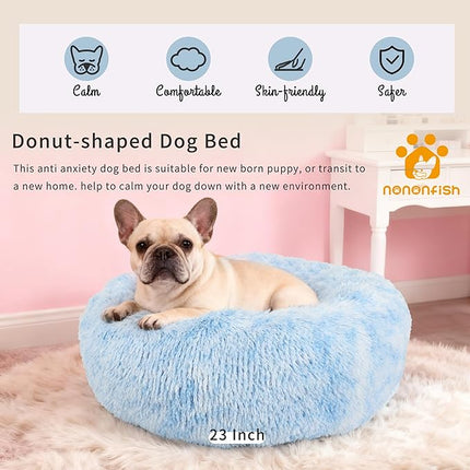 Blue Dog Bed for Small Dogs Fluffy Anti-Anxiety, Calming 23 inch Beds Washble Snuggle Safe Gradient Blue