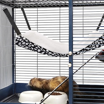2 Pieces Reversible Cat Hanging Hammock Soft Breathable Pet Cage Hammock with Adjustable Straps and Metal Hooks Double Sided Hanging Bed for Small Dogs Rabbits(Leopard and Dot,S)