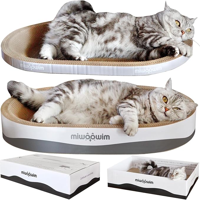 3PCS 23.6 Inch Extra Large Cat Scratcher Bed,Big Cats Box with Corrugated Scratch Pad, Scratching Lounge Bed,Oval Shape Cat Scratcher Bowl