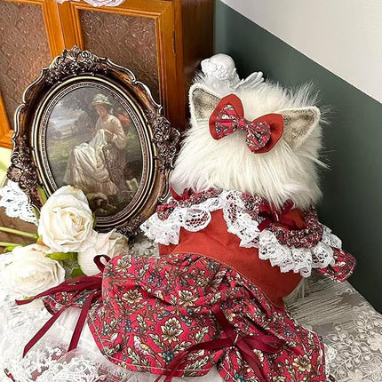 Fashion Sweet Puppy Dog Lace Princess Dress for EXTRAL Small and Small Dog E-red XX-Small