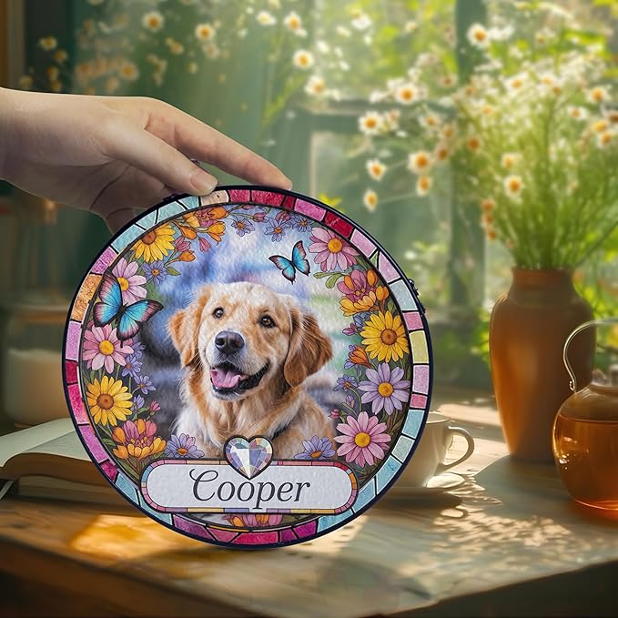 Gabita Custom Dog Portrait Stained Glass Window Hanging Light Catcher V3, Pet Memorial Stained Glass Photo, Dog Memorial Gift Pet Loss Sympathy Gift