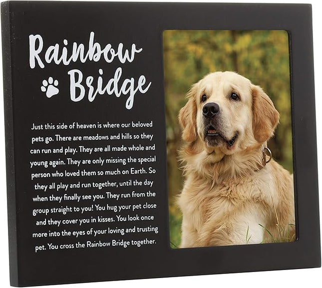 Pearhead Rainbow Bridge Pet Keepsake Picture Frame, Wooden Photo Frame for Pet Owners, Memorial Frame and Inspirational Pet Loss Gift with Poem, 3.5x5 Inch Photo, Black