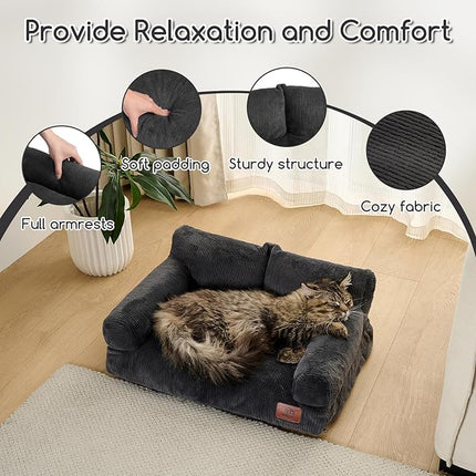 Hollypet Fluffy Plush Pet Cat Couch Soft Calming Pet Sofa Beds for Medium Small Cats and Dogs, Dark Charcoal Gray