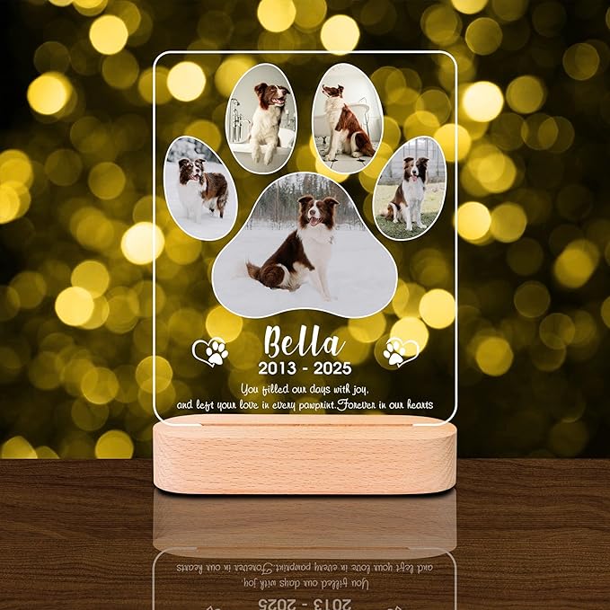 Personalized Pet Memorial Gifts, Pet Loss Gifts in Memory of Dog Night Lights, Custom Dog Memorial Plaque, Cat Memorial Photo Frame (Design #4)