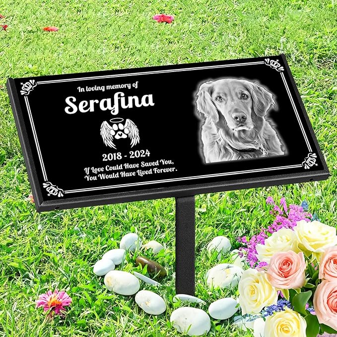 Personalized Pet Memorial Stones, Headstones for Pet, Dog, Cat, Black Granite Memorial Garden Stones,and Gifts for Lost Pets.