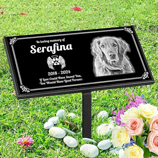 Personalized Pet Memorial Stones, Headstones for Pet, Dog, Cat, Black Granite Memorial Garden Stones,and Gifts for Lost Pets.