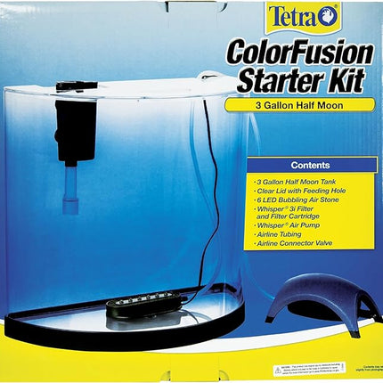 Tetra 3 Gallon Small Fish Tank, Aquarium Starter Kit, with Filter, Air pump, & Color Changing Light, Half Moon shape, for Gold Fish & Betta