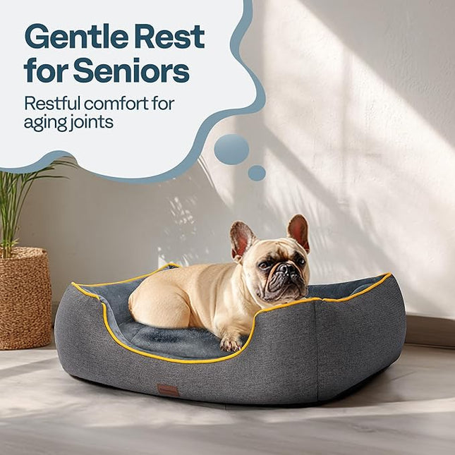 Large Orthopedic Dog Bed 28" Washable with Removable Cover, Waterproof & Non-Slip Base, Year-Round Comfort with Cooling/Warming, Dual-Layer Interior Padding for Support and Softness, Grey
