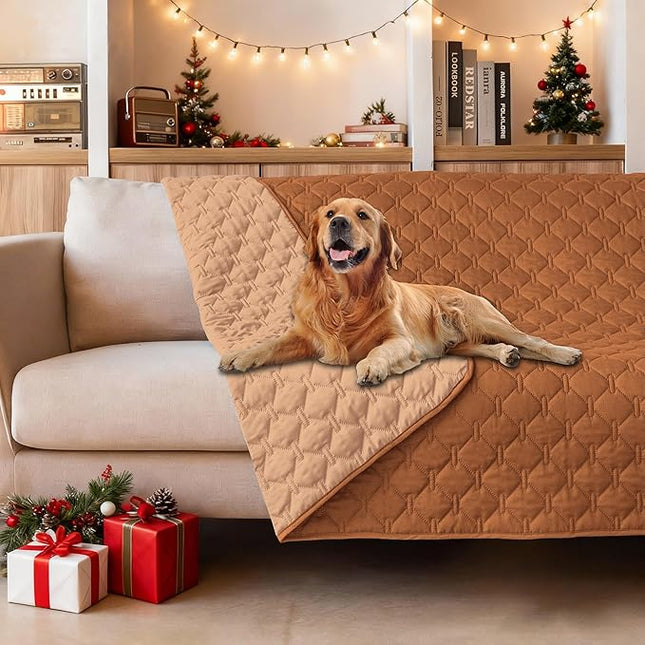 gogobunny 100% Double-Sided Waterproof Dog Bed Cover Pet Blanket Sofa Couch Furniture Protector for Puppy Large Dog Cat, Reversible (52x82 Inch (Pack of 1), Dark Pumpkin/Light Pumpkin)