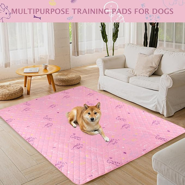 IEUUMLER Washable Pee Pads for Dogs, 1 Pack Non-Slip & Waterproof Pack Whelping Pad, Reusable Washable Puppy Potty Training Pad with Fast Absorbent for Playpen EU007 (Pink Dinosaur, 48"X48"-1pcs)