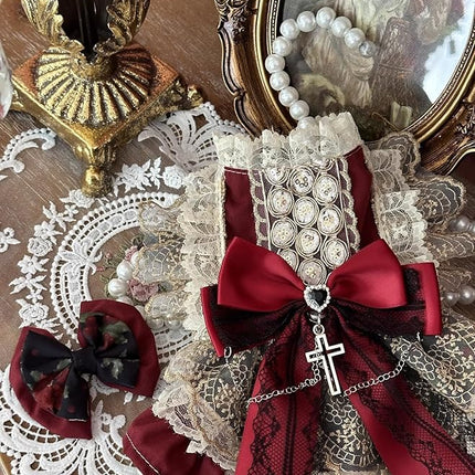 Fashion Sweet Puppy Dog Lace Princess Dress for EXTRAL Small and Small Dog A-WineRed S