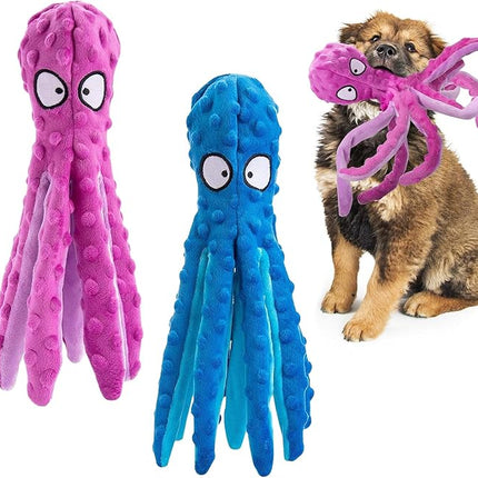 Alphatool Squeaky Dog Toys - 2pcs No Stuffing Octopus Soft Plush Crinkle Toys to Keep Them Busy, Interactive Essentials for Small Medium Pets Dogs Gifts, Blue & Purple