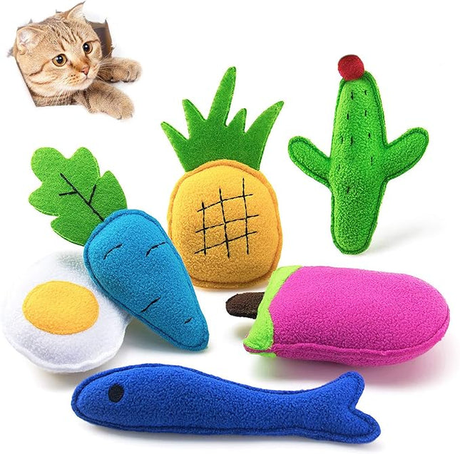 AWOOF Catnip Toys for Indoor Cats, 6 Pack Cat Chew Toys Plush Interactive Cat Kicker Toy for Indoor Kitten Exercise for All Breeds